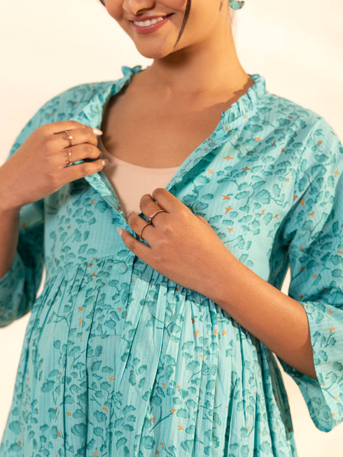 Sea Green Cotton Floral Printed Kurta with Palazzo